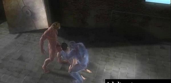  Sexy 3D cartoon babe gets fucked hard by two mutants